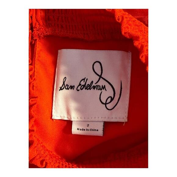 NEW Sam Edelman Women's Size 2 Red Smocked Plissé Midi Dress‎ NWOT - Picture 5 of 8